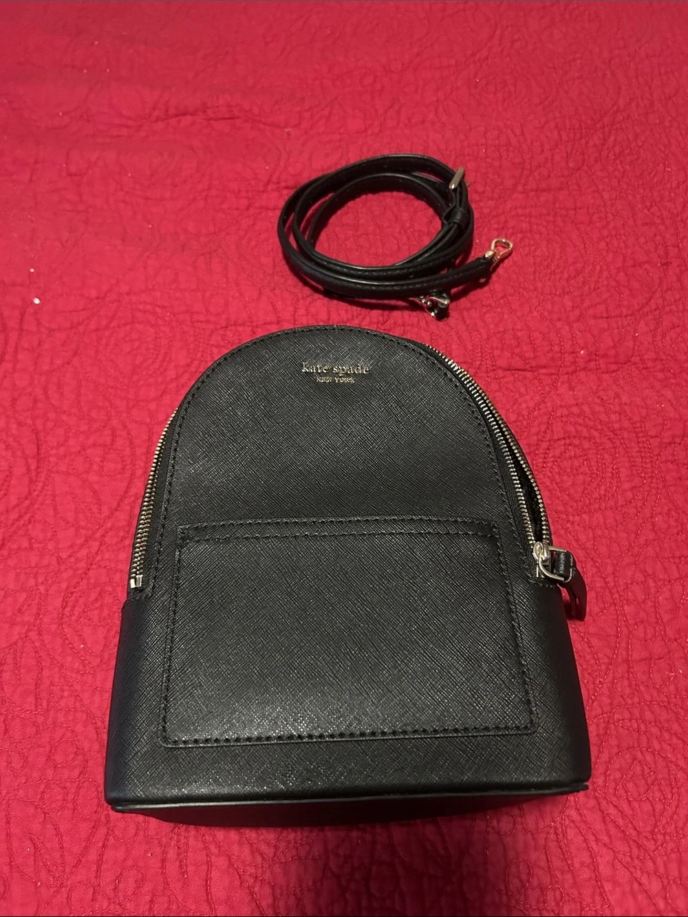 kate spade Black Saffiano Mini Dome Backpack Crossbody